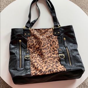 Leopard print purse black leather